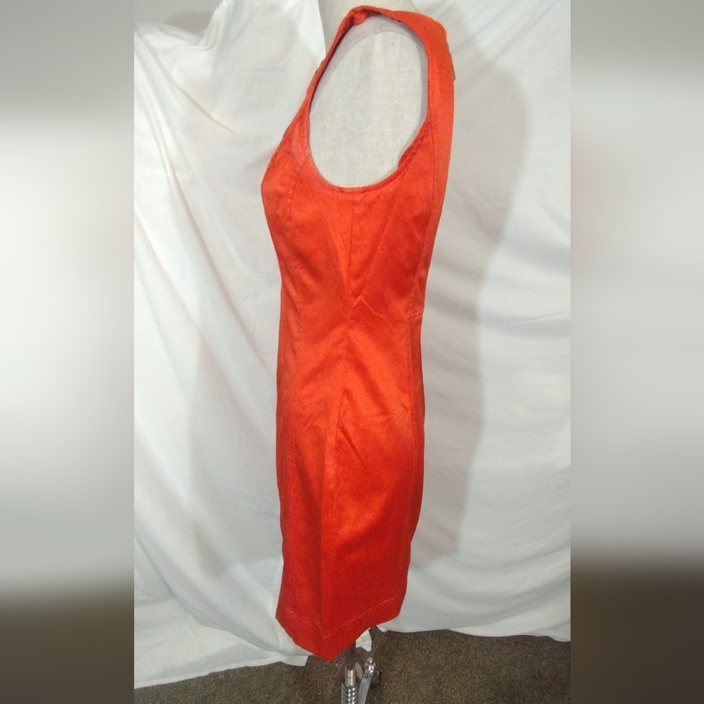 Calvin Klein TAG Satin Dress, Sleeveless SHIFT, ZipUp, Orange, Stretchy, 4 - Picture 5 of 14